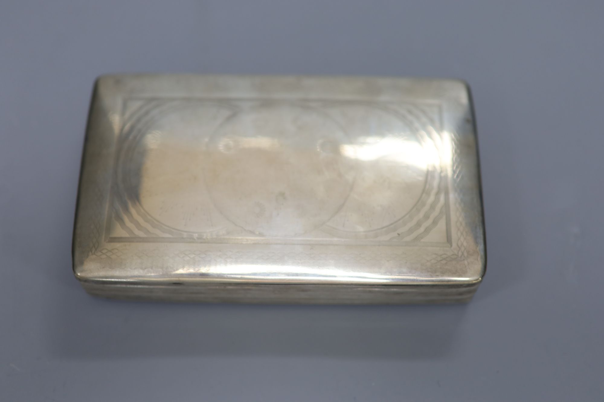 A 19th century Dutch 830 standard white metal rectangular box, 13.8cm, 4.5oz.
